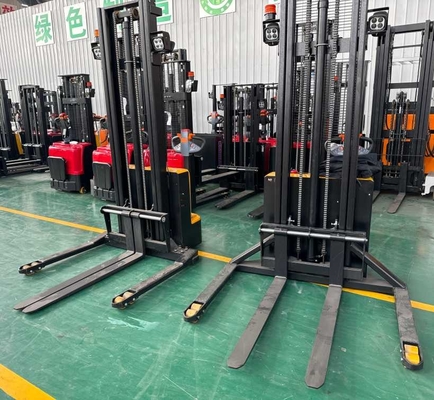 3500mm Full electric walkie stacker with widen fixed leg and forged fork used in narrow spaces