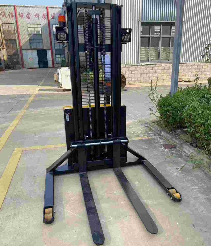 3500mm Full electric walkie stacker with widen fixed leg and forged fork used in narrow spaces